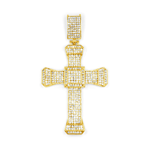 Large Icy Round Cross Charm